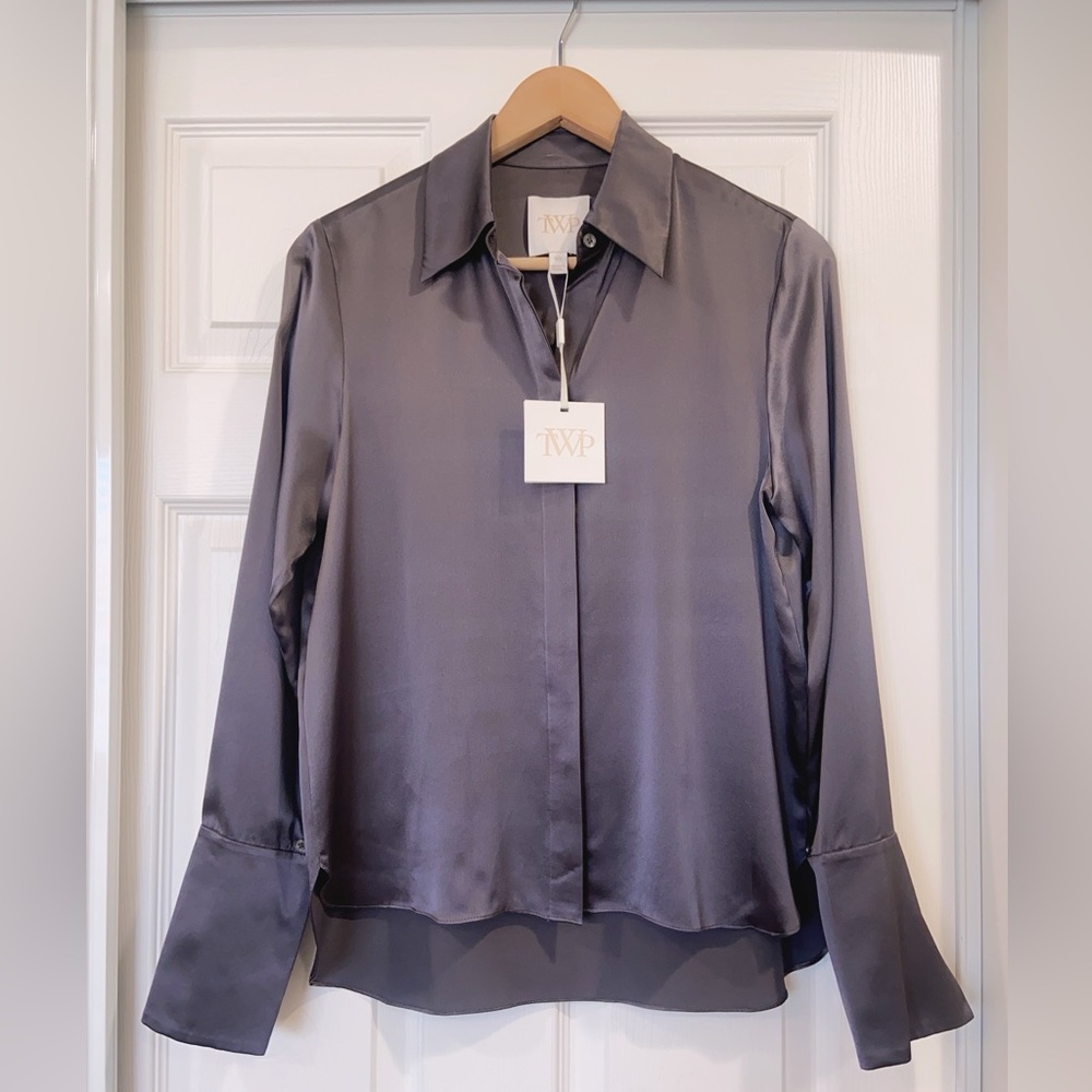 NWT $525 TWP Object of Affection Silk Blouse with Sleeve Detail - Plum - Picture 5 of 7